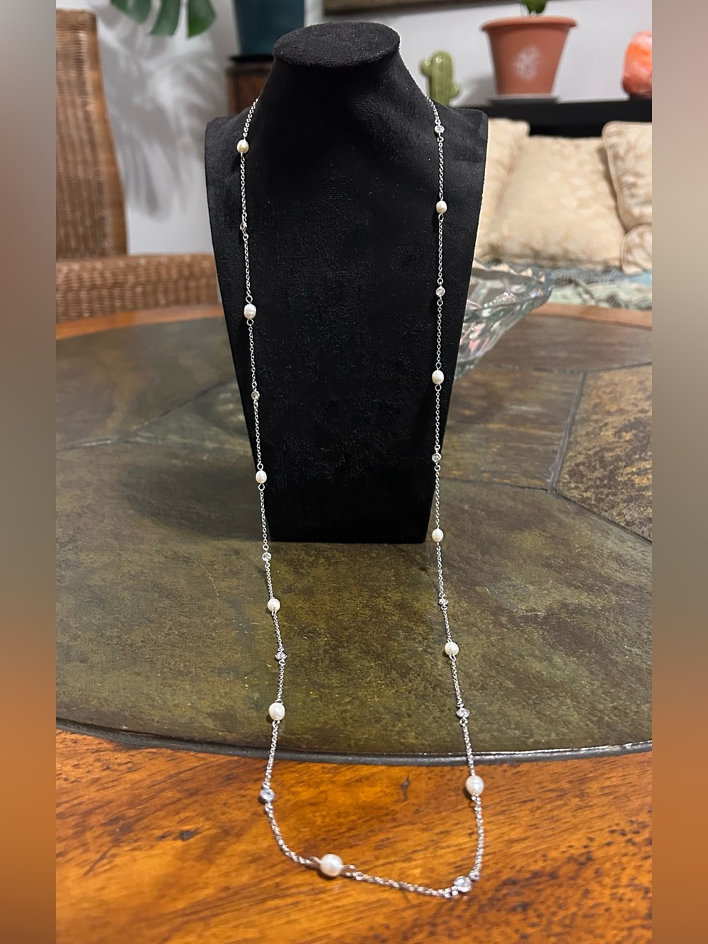 Vintage Estate Sale Dainty 925 Strand Silver Pearl and Crystal Necklace